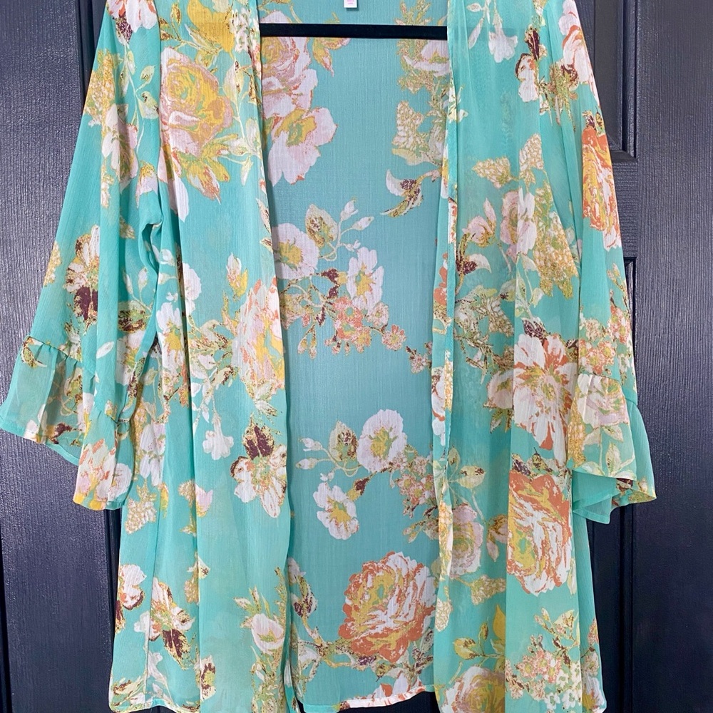Floral Tunic Kimono Mid Length Large Green